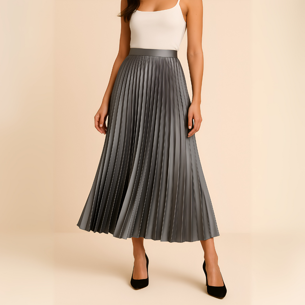 Dames Geplooide Midi Rok met Hoge Taille en A-lijn Silhouet