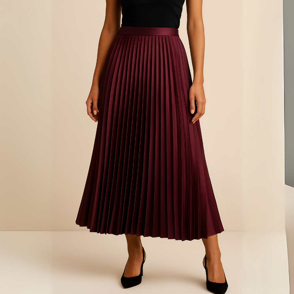 Dames Geplooide Midi Rok met Hoge Taille en A-lijn Silhouet