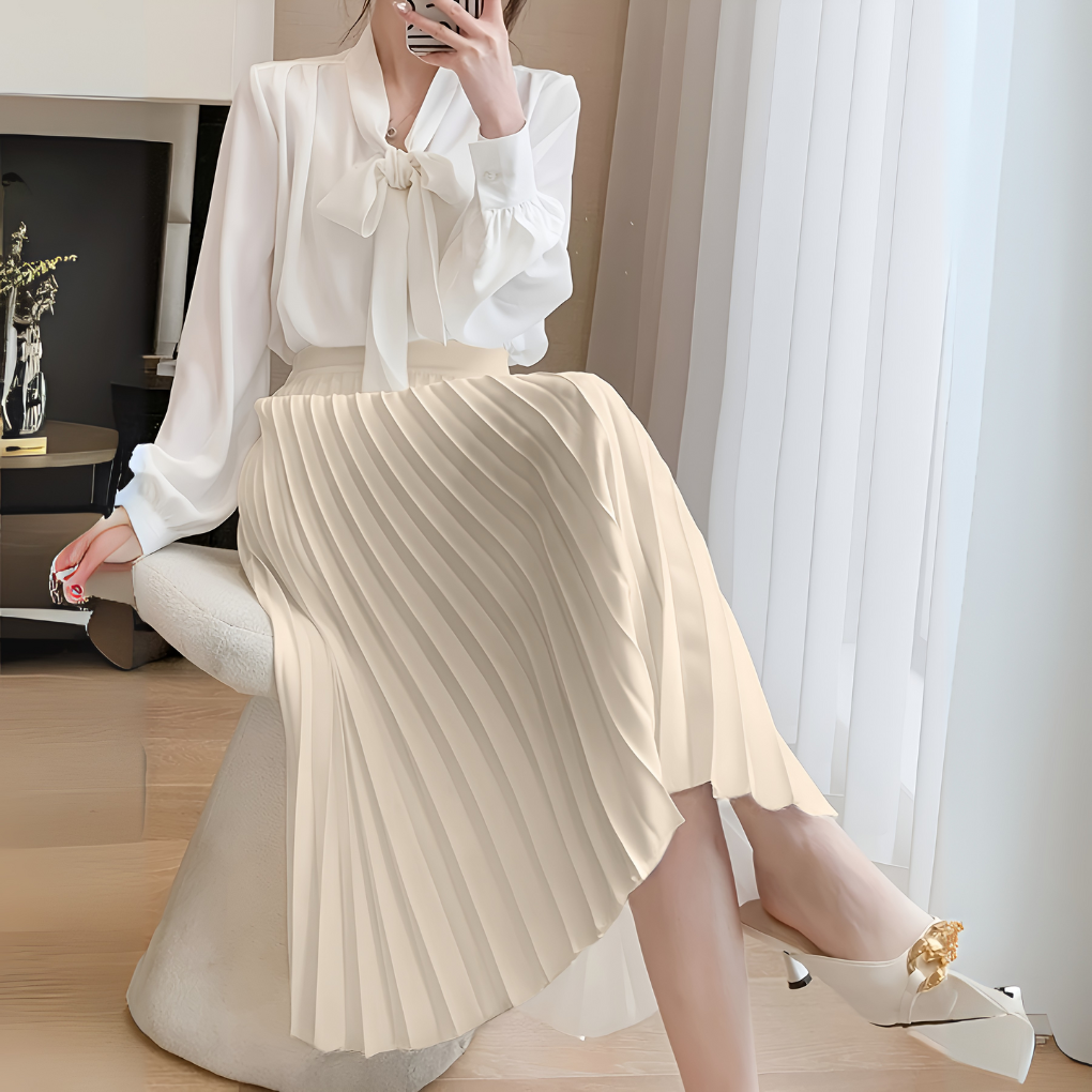 Dames Geplooide Midi Rok met Hoge Taille en A-lijn Silhouet