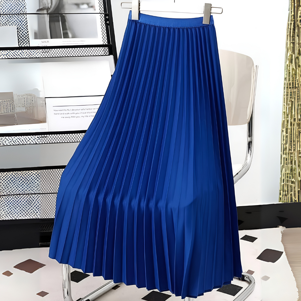 Dames Geplooide Midi Rok met Hoge Taille en A-lijn Silhouet
