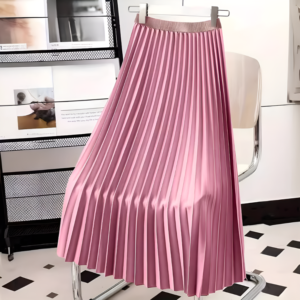 Dames Geplooide Midi Rok met Hoge Taille en A-lijn Silhouet