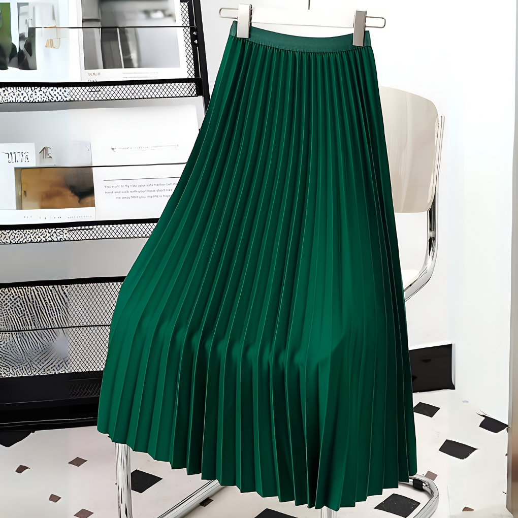 Dames Geplooide Midi Rok met Hoge Taille en A-lijn Silhouet