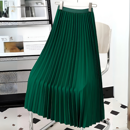 Dames Geplooide Midi Rok met Hoge Taille en A-lijn Silhouet