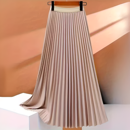 Dames Geplooide Midi Rok met Hoge Taille en A-lijn Silhouet