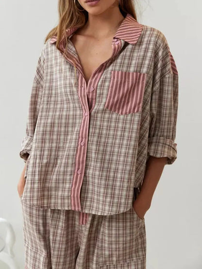 Dames Geruite pyjamaset - Comfortabele Tweedelige Nachtkleding