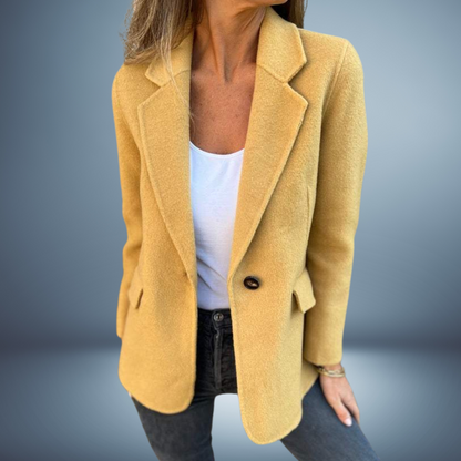 Dames Getailleerde Blazer met Reverskraag Geel