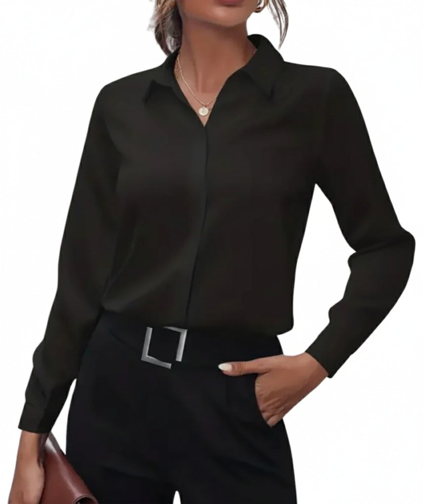 Dames Getailleerde Blouse met Verdekte Sluiting en Puntkraag