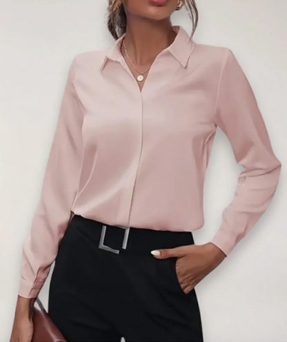 Dames Getailleerde Blouse met Verdekte Sluiting en Puntkraag Roze