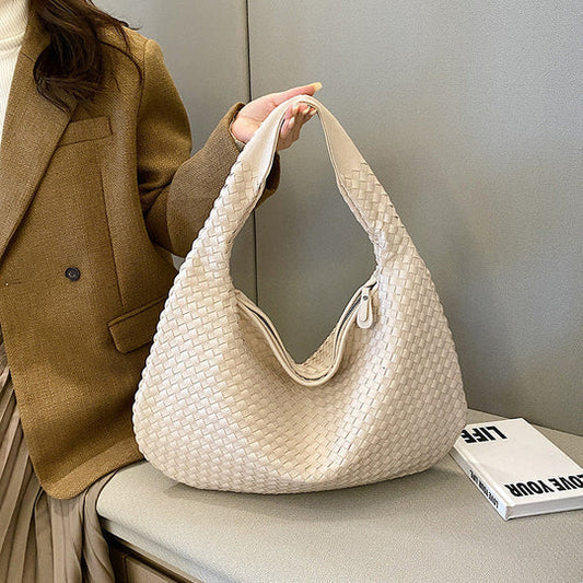 Dames Gevlochten Schoudertas Kunstleer Beige
