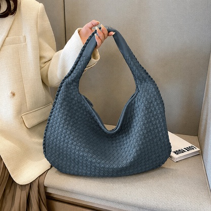 Dames Gevlochten Schoudertas Kunstleer Blauw