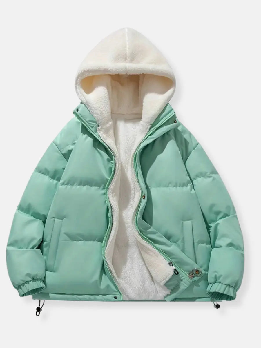 Dames Gewatteerd Puffer Winterjack met Capuchon Lichtgroen