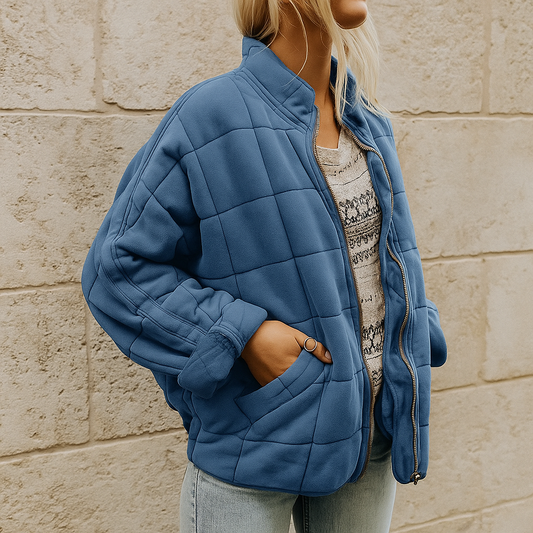 Dames Gewatteerde Bomberjack met kraag Blauw