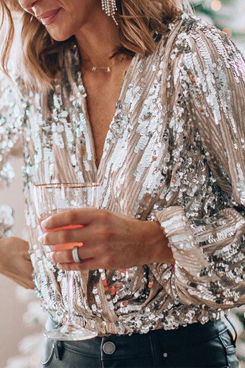 Dames Glanzende Sequin Blouse