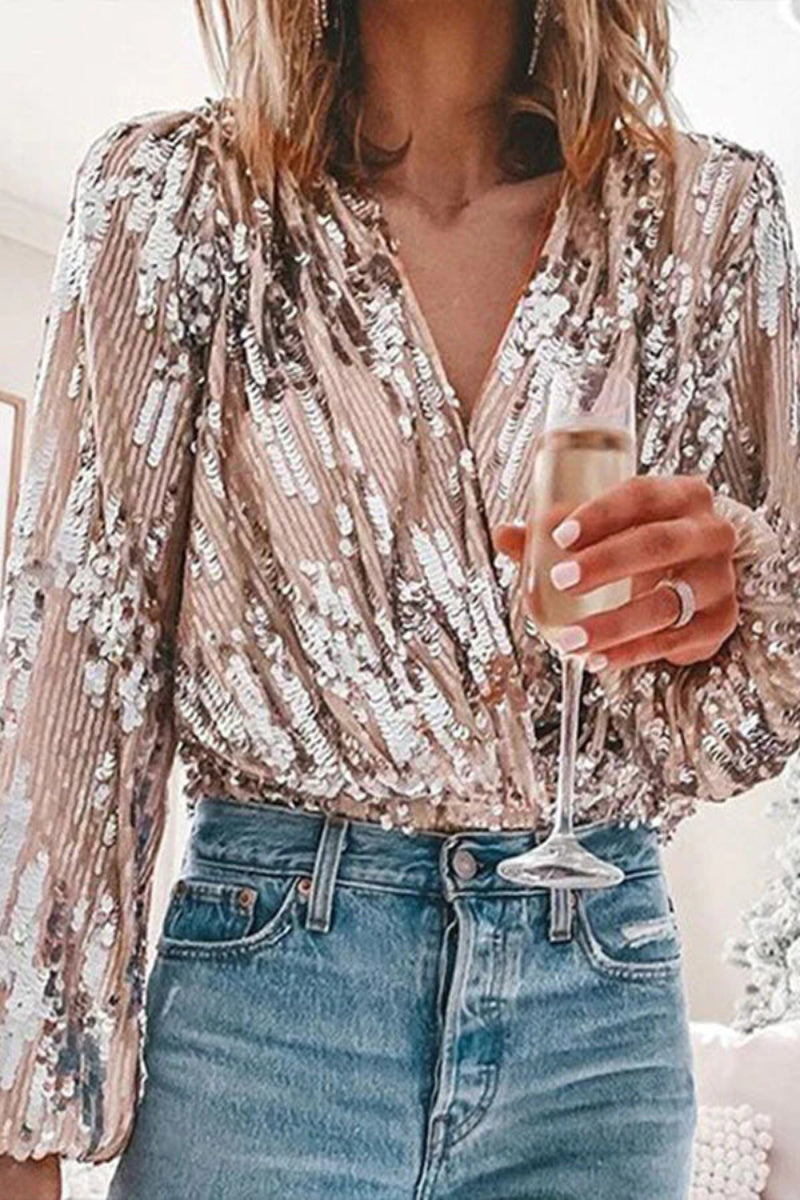 Dames Glanzende Sequin Blouse