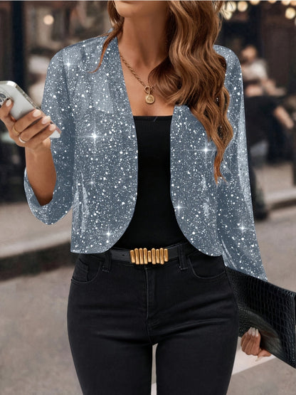Dames Glitter Cropped Blazer met Lange Mouw en Open Voorkant