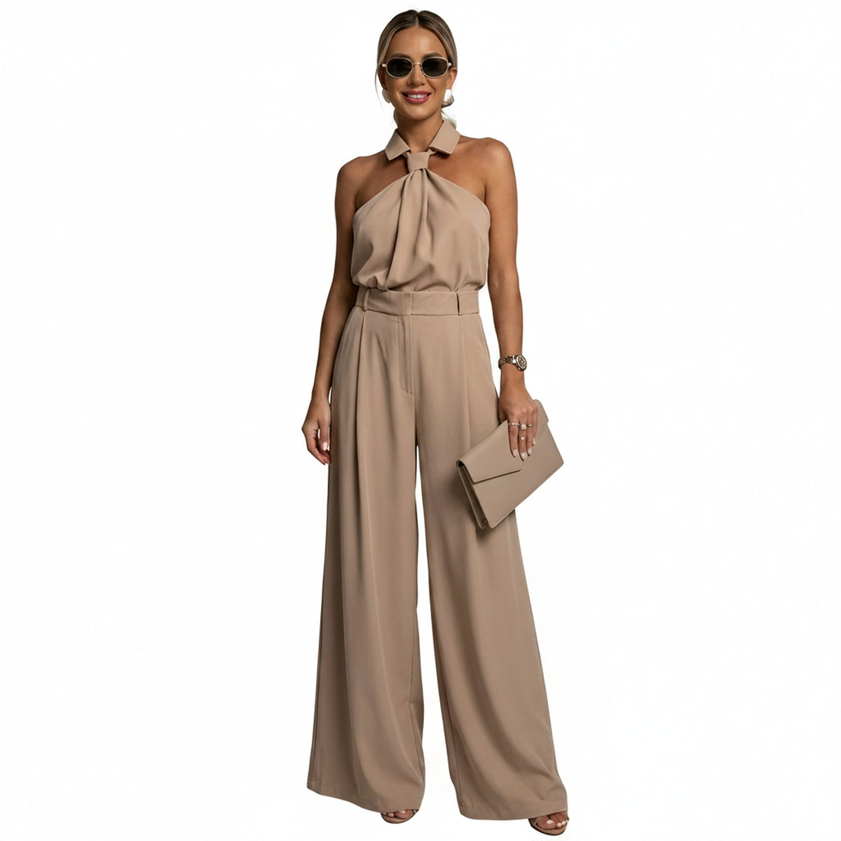 Dames Haltertop met Wijde Pijp Broek – 2-Delige Set