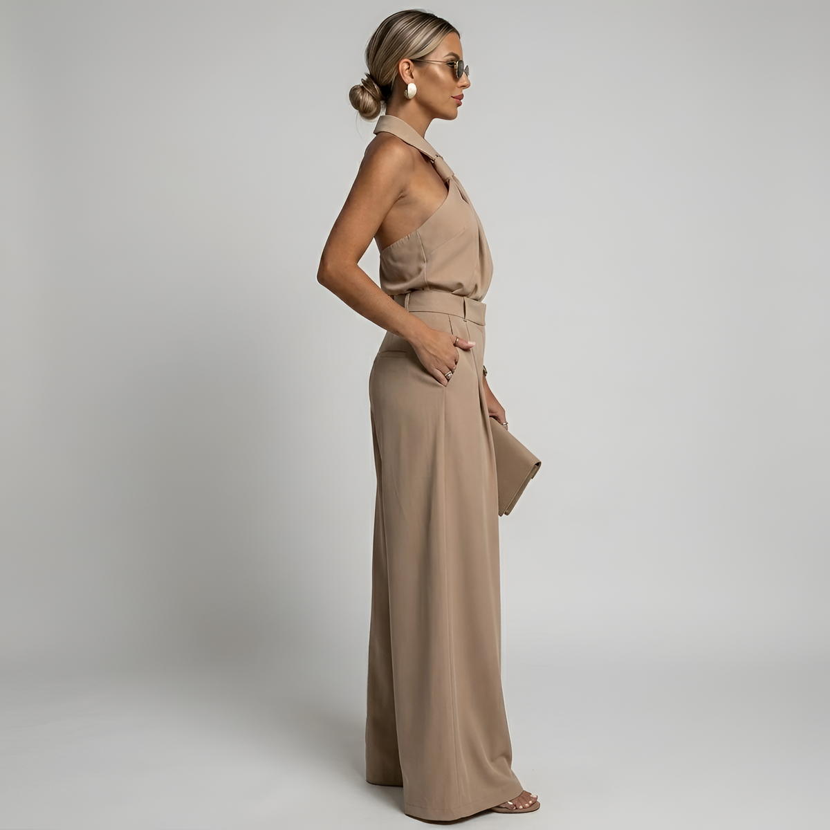 Dames Haltertop met Wijde Pijp Broek – 2-Delige Set
