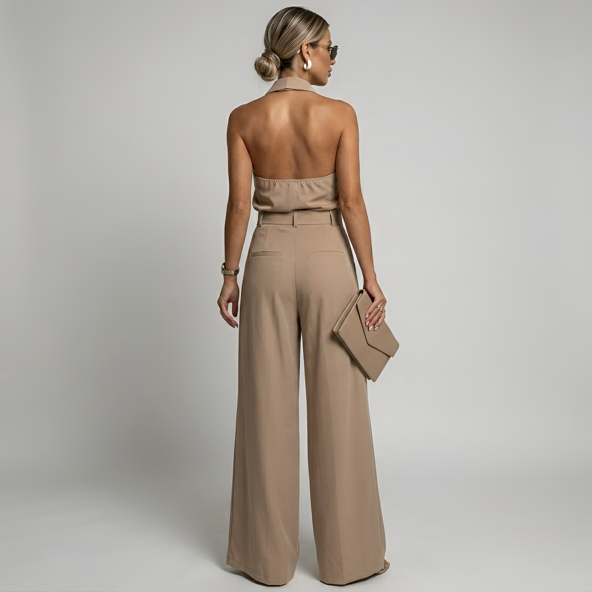 Dames Haltertop met Wijde Pijp Broek – 2-Delige Set