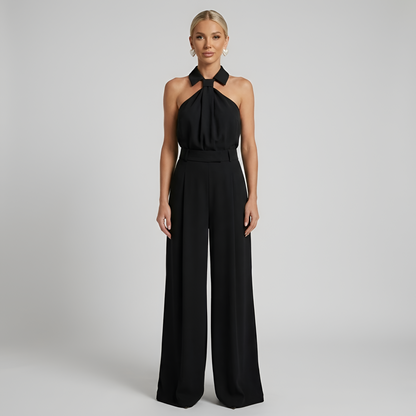 Dames Haltertop met Wijde Pijp Broek – 2-Delige Set Zwart