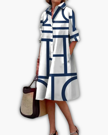 Dames Hemdjurk met Geometrische Print en Zakken