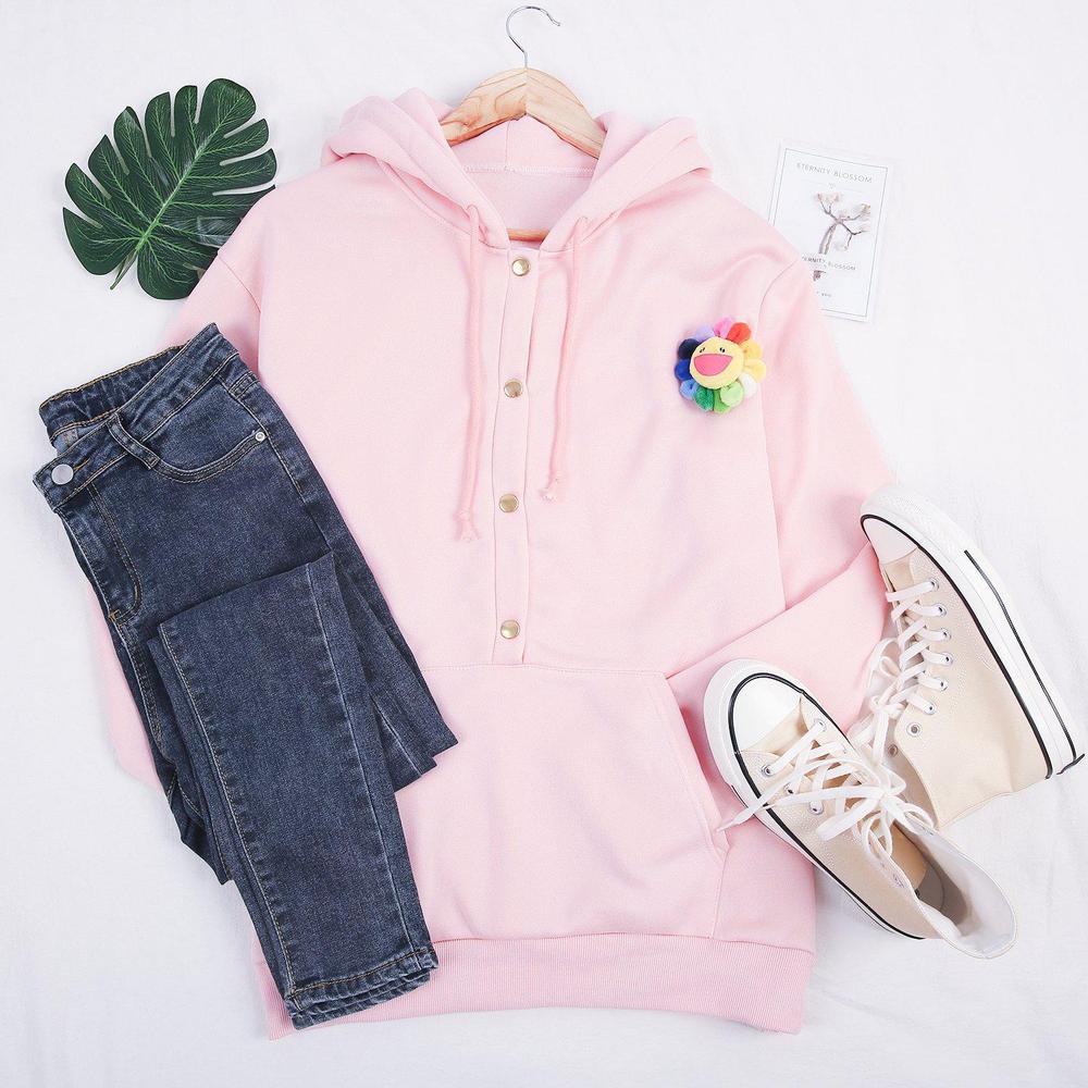 Dames Hoodie met Knoopsluiting en Voorzak