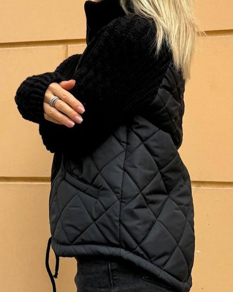 Dames Jas met Gewatteerd Lichaam en Gebreide Mouwen voor Herfst en Winter