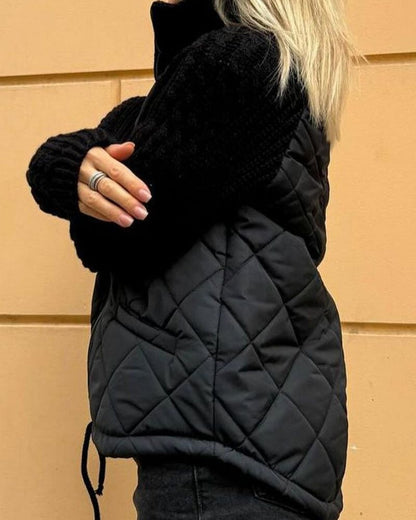 Dames Jas met Gewatteerd Lichaam en Gebreide Mouwen voor Herfst en Winter
