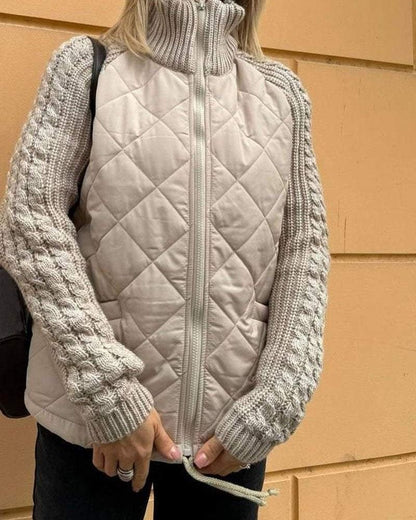 Dames Jas met Gewatteerd Lichaam en Gebreide Mouwen voor Herfst en Winter