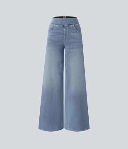 Dames Jeans Wide Leg met Hoge Taille en Elastische Band