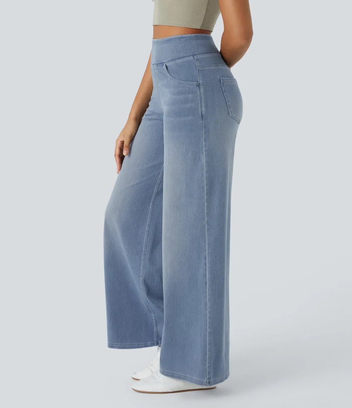 Dames Jeans Wide Leg met Hoge Taille en Elastische Band