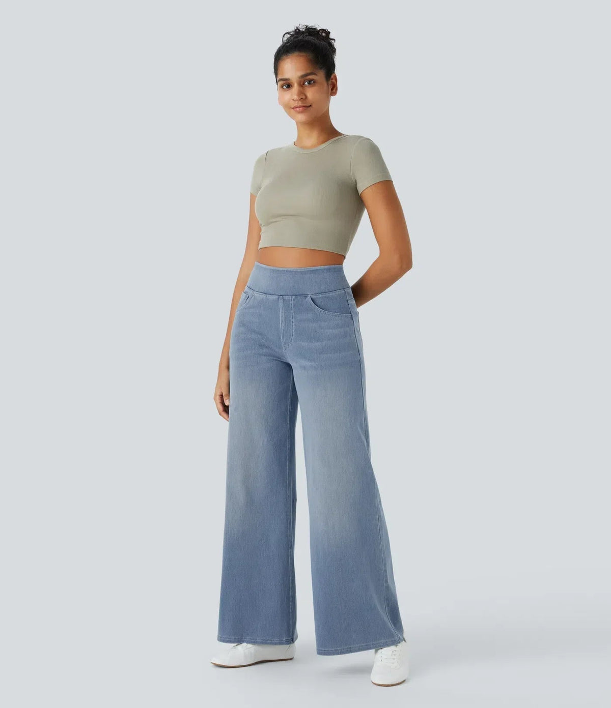 Dames Jeans Wide Leg met Hoge Taille en Elastische Band
