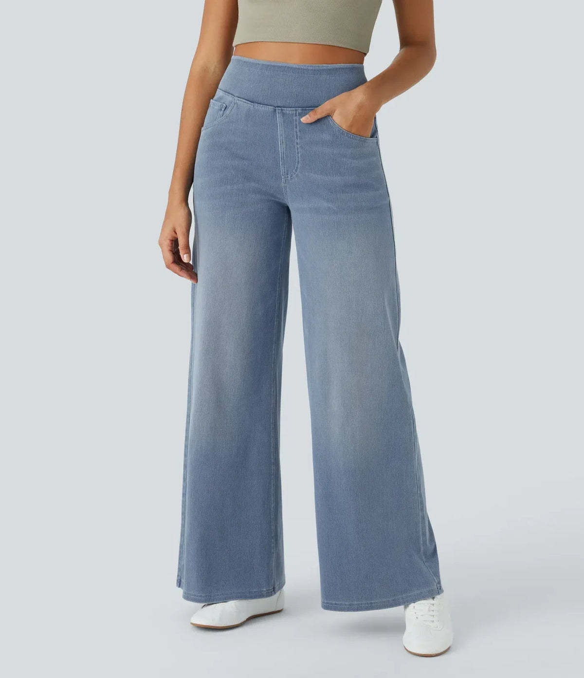 Dames Jeans Wide Leg met Hoge Taille en Elastische Band