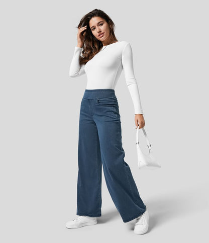 Dames Jeans Wide Leg met Hoge Taille en Elastische Band