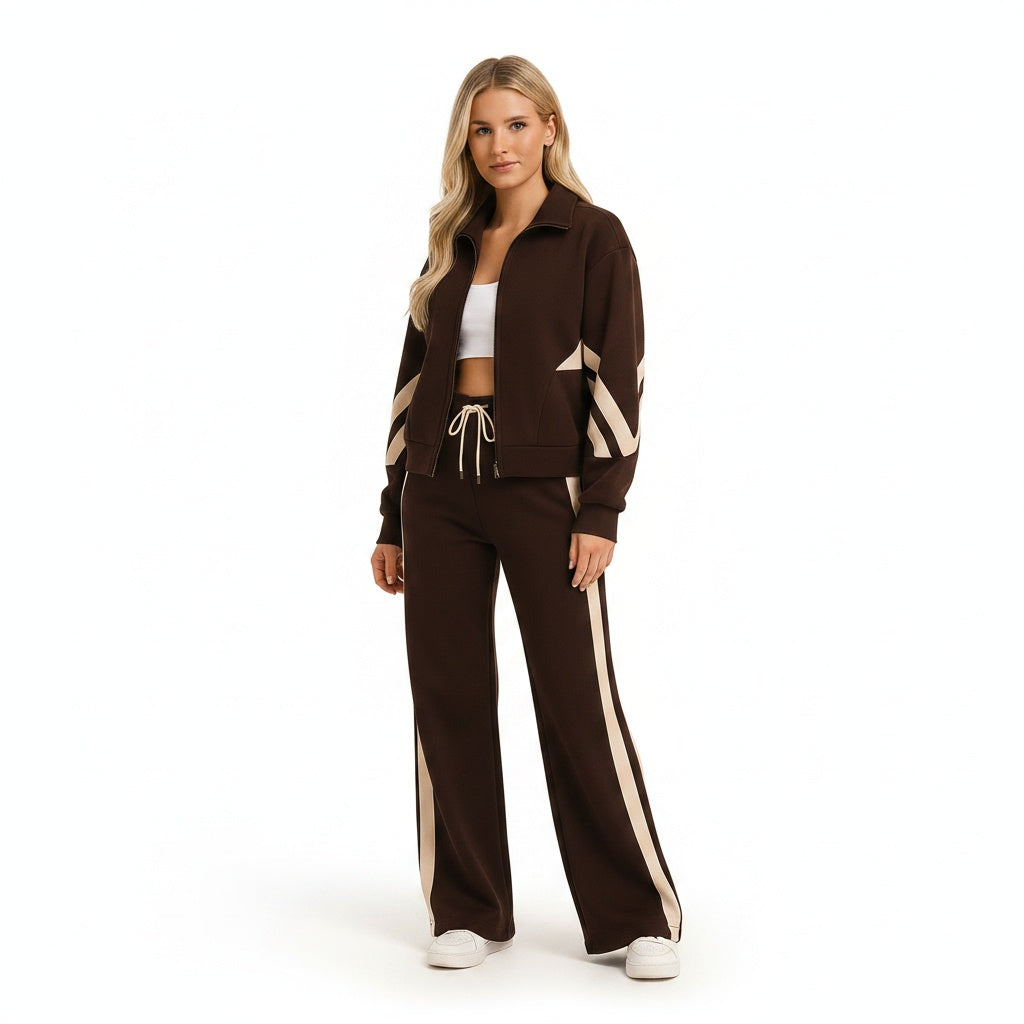 Dames Jogging Suit met Cropped Zip Jacket en Streepdetails