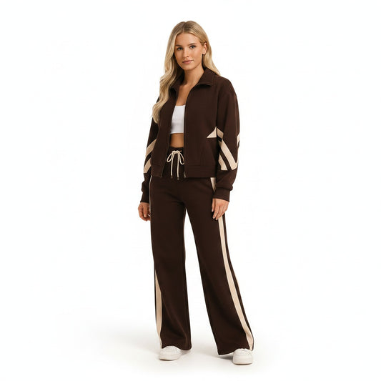 Dames Jogging Suit met Cropped Zip Jacket en Streepdetails