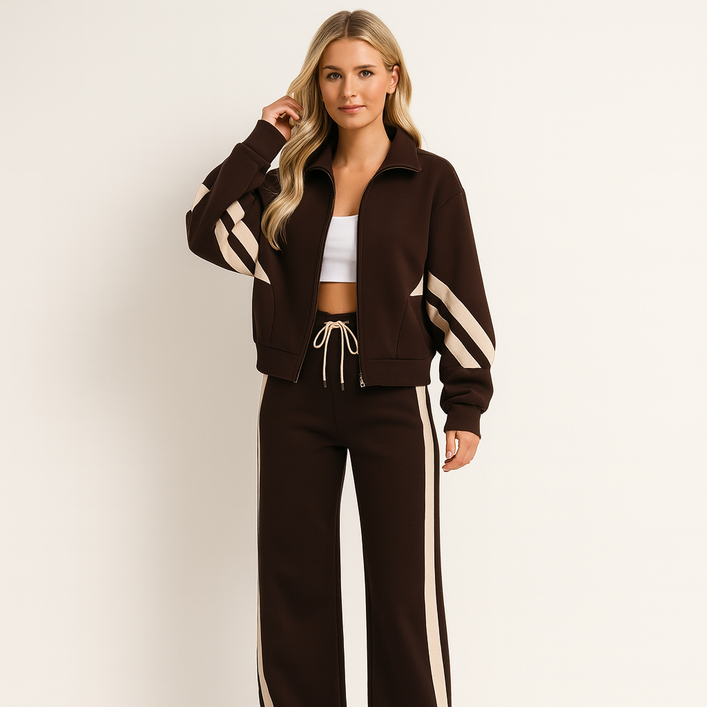 Dames Jogging Suit met Cropped Zip Jacket en Streepdetails