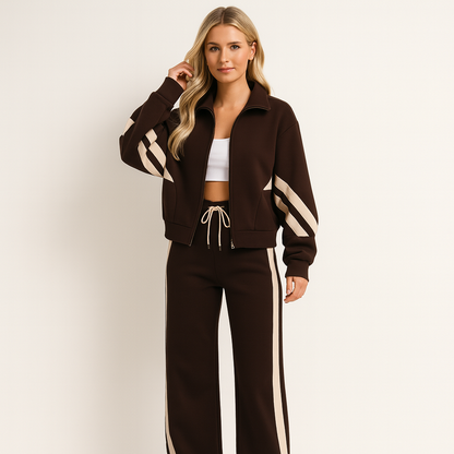 Dames Jogging Suit met Cropped Zip Jacket en Streepdetails