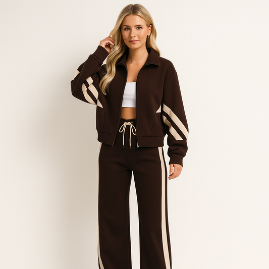 Dames Jogging Suit met Cropped Zip Jacket en Streepdetails