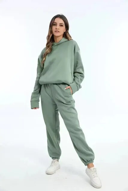 Dames Joggingpak met Hoodie en Joggingbroek Winter Groen
