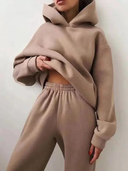 Dames Joggingpak met Hoodie en Joggingbroek Winter Khaki