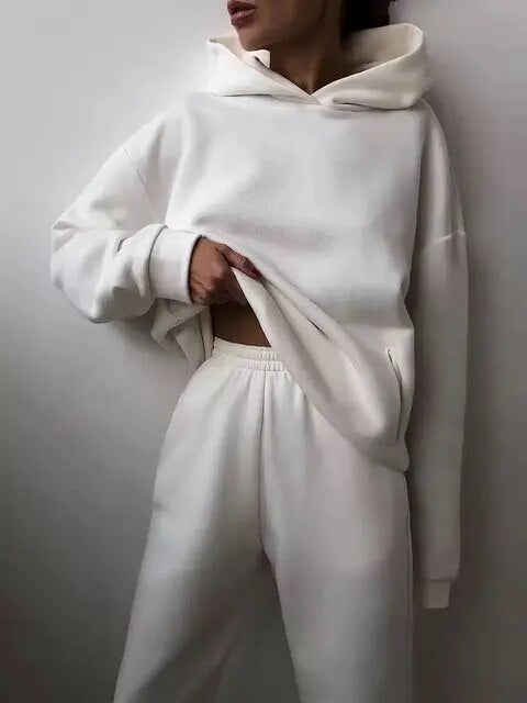 Dames Joggingpak met Hoodie en Joggingbroek Winter Wit