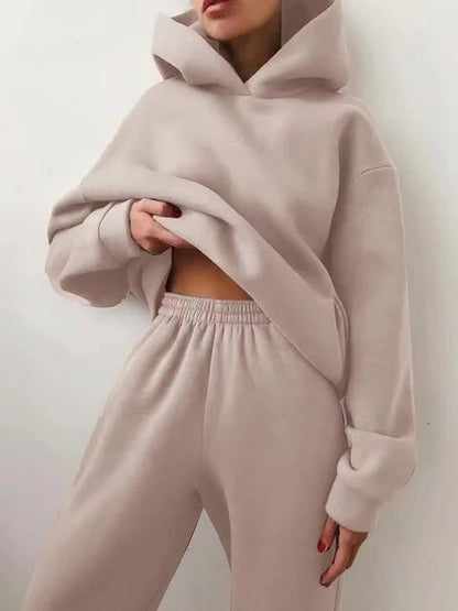 Dames Joggingpak met Hoodie en Joggingbroek Winter Beige
