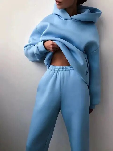 Dames Joggingpak met Hoodie en Joggingbroek Winter Blauw