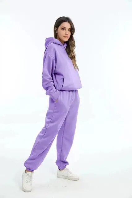 Dames Joggingpak met Hoodie en Joggingbroek Winter Paars