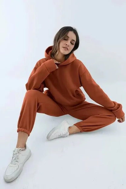 Dames Joggingpak met Hoodie en Joggingbroek Winter Bruin