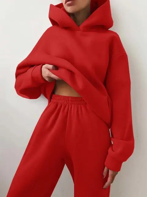 Dames Joggingpak met Hoodie en Joggingbroek Winter Rood