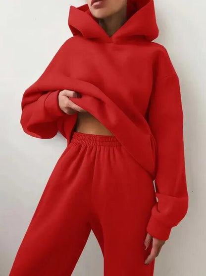 Dames Joggingpak met Hoodie en Joggingbroek Winter Rood