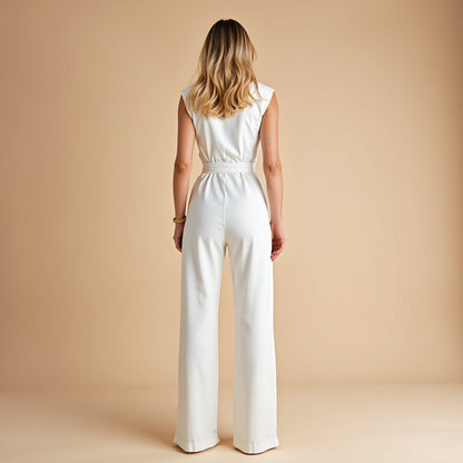 Dames Jumpsuit met Hoge Kraag en Ceintuur