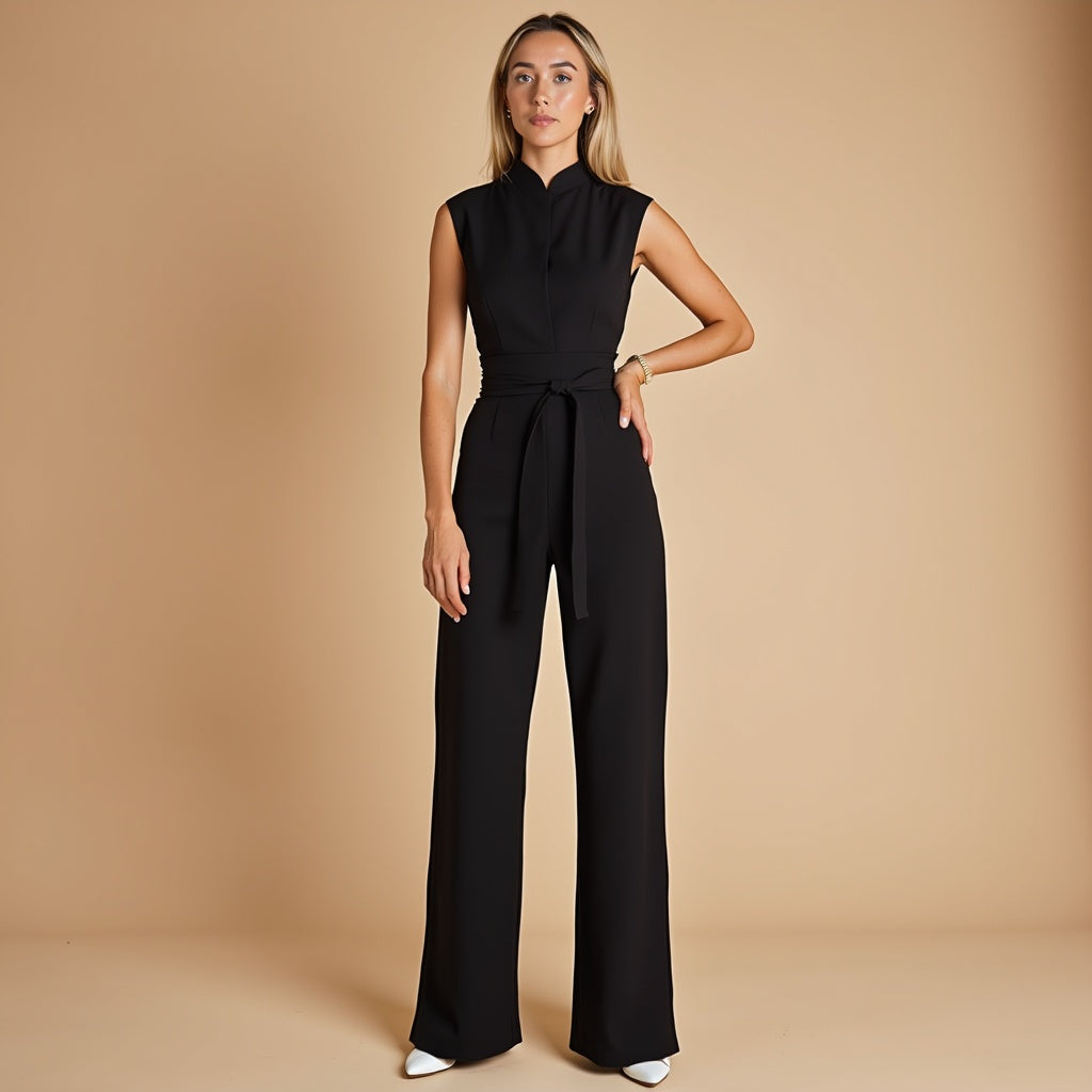 Dames Jumpsuit met Hoge Kraag en Ceintuur