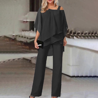 Dames Jumpsuit Set met Off-Shoulder Top en Elegante Stijl Zwart